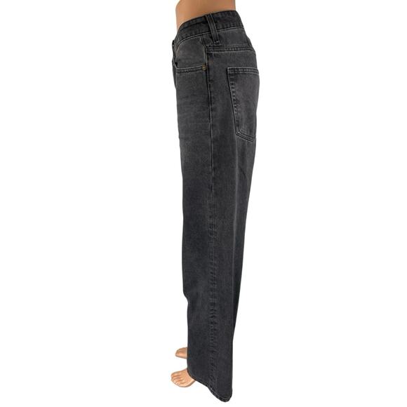 H&M Women's Black Patchwork High Waisted Wide Leg Baggy Denim Jeans Pants Sz 10 - Picture 2 of 4